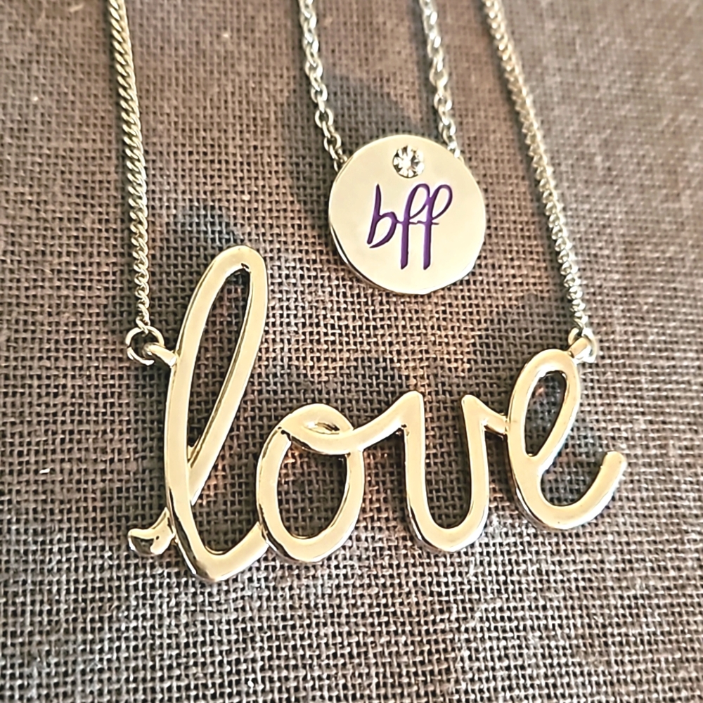 Set of 2 necklaces BFF & cursive Love Lia Sophia dainty silver tone nice!